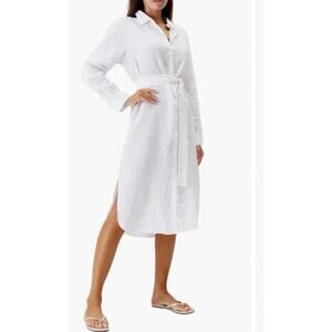 Melissa Odabash Dania Long Sleeve Linen Swim Cover-Up Shirtdress White Sz L $269